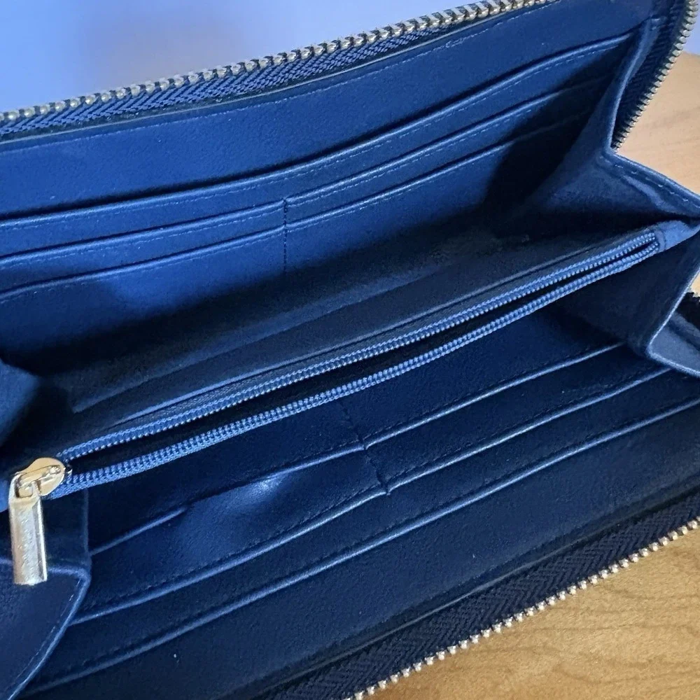 Blue/Teal Zip Around Wallet Gold Padlock‎ Accent Accordion Organizer Clutch Coin